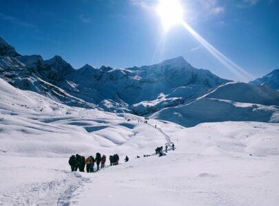 Annapurna mountain trekking trail with scenic peaks
