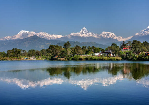 Snow-capped mountains of Annapurna range viewed from Pokhara valley