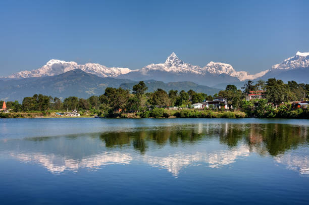 Snow-capped mountains of Annapurna range viewed from Pokhara valley