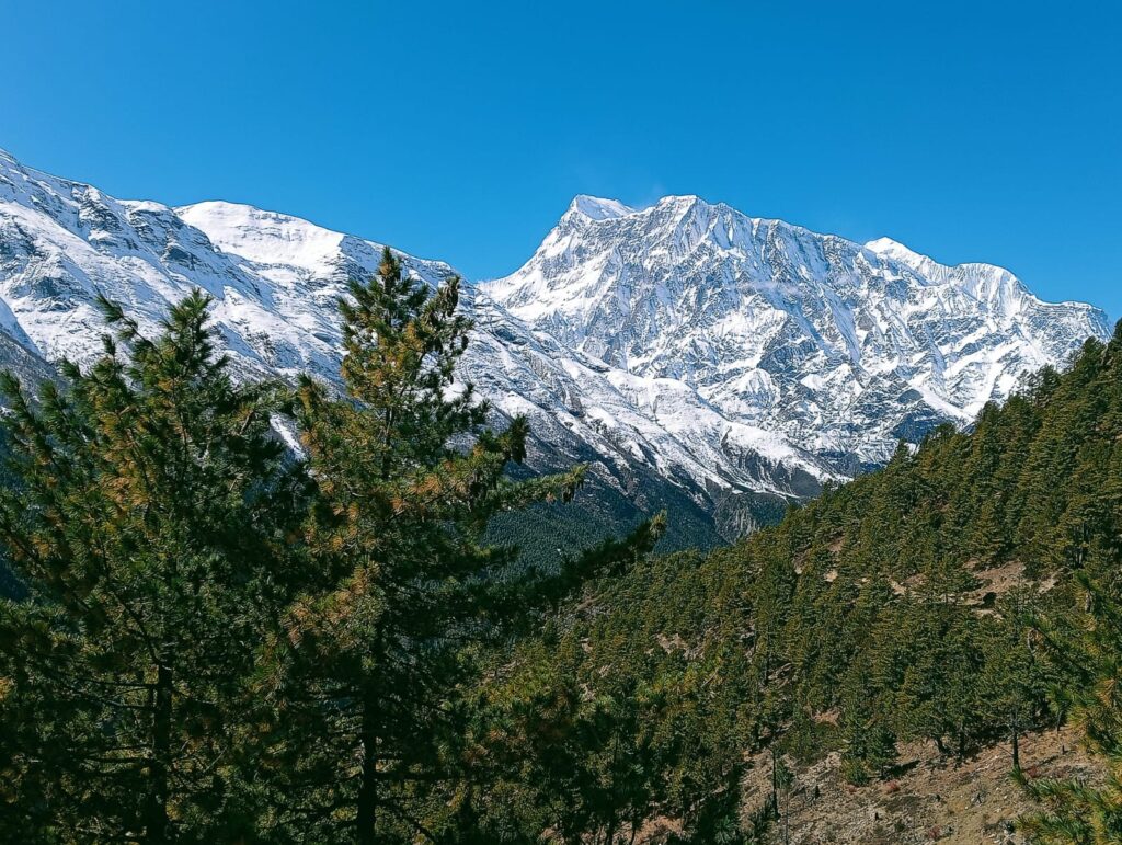 Panoramic view of the Annapurna Circuit trekking trail in Nepal