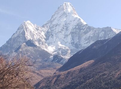 Ama Dablam and Himalayan view from Dingboche village